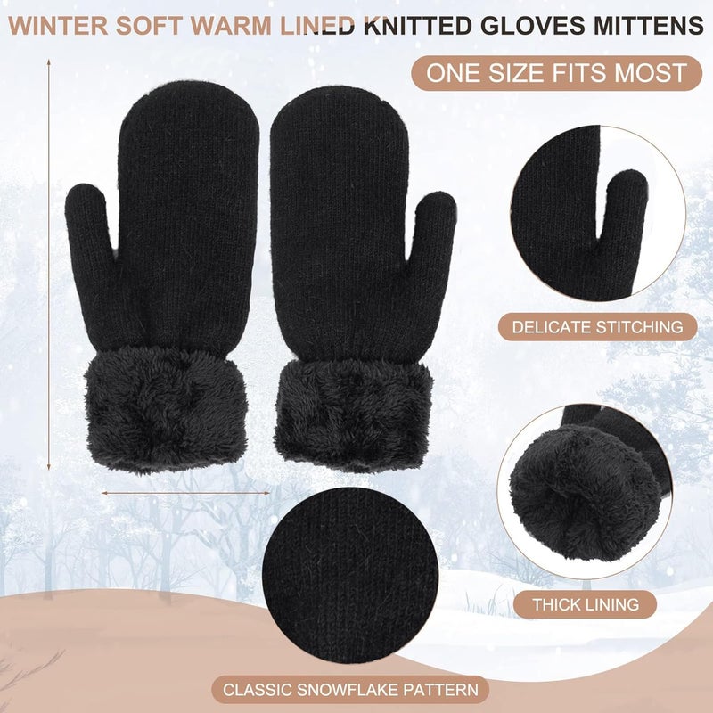 Eohak Winter Warm Mittens for Women - Knit Gloves Soft Wool Thick Fleece Lining Mittens - Image 2